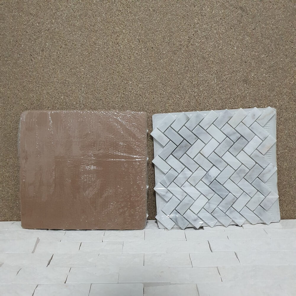 White Marble Herringbone Mosaic Wall Tiles