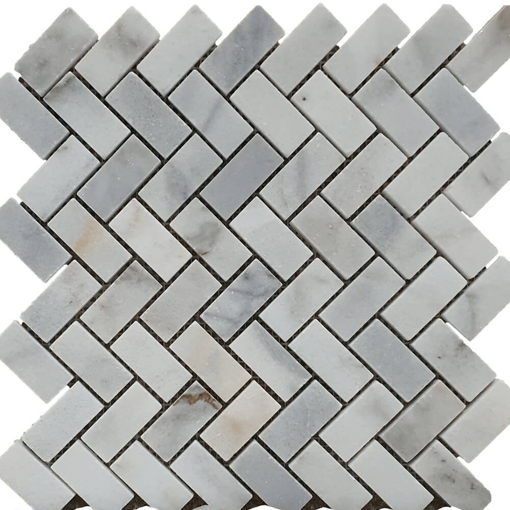 White Marble Herringbone Mosaic Wall Tiles