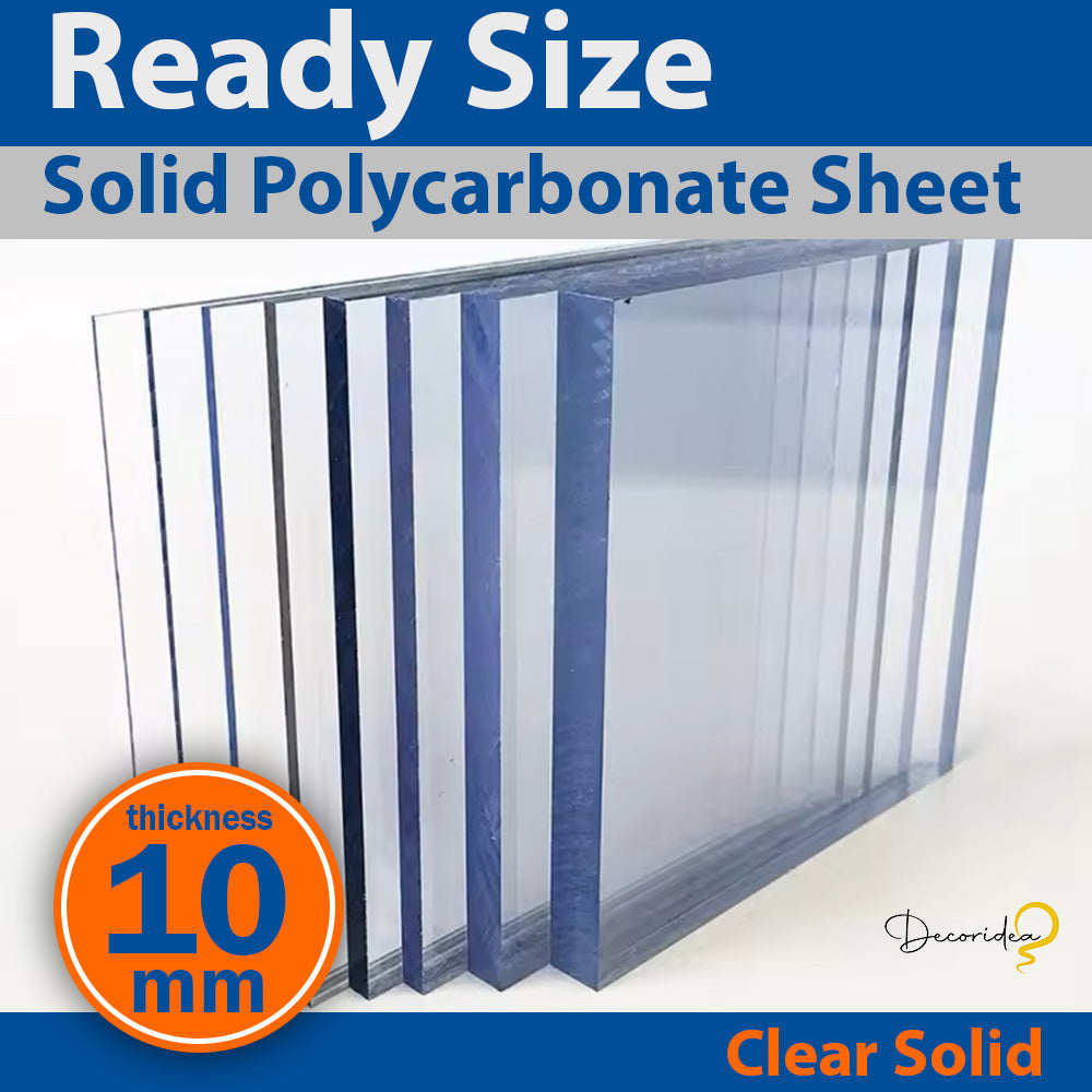 10mm Polycarbonate Solid Clear Sheet One Sided UV Protection Various Ready Sizes