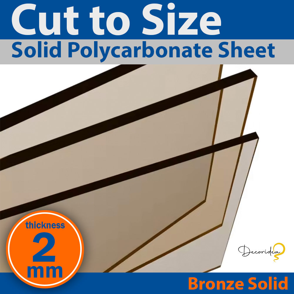 2mm Bronze Polycarbonate Solid Sheet One Sided UV Protection Cut to Size