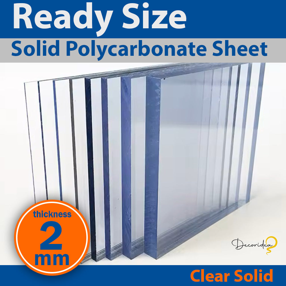 2mm Polycarbonate Solid Clear Sheet One Sided UV Protection Various Ready Sizes