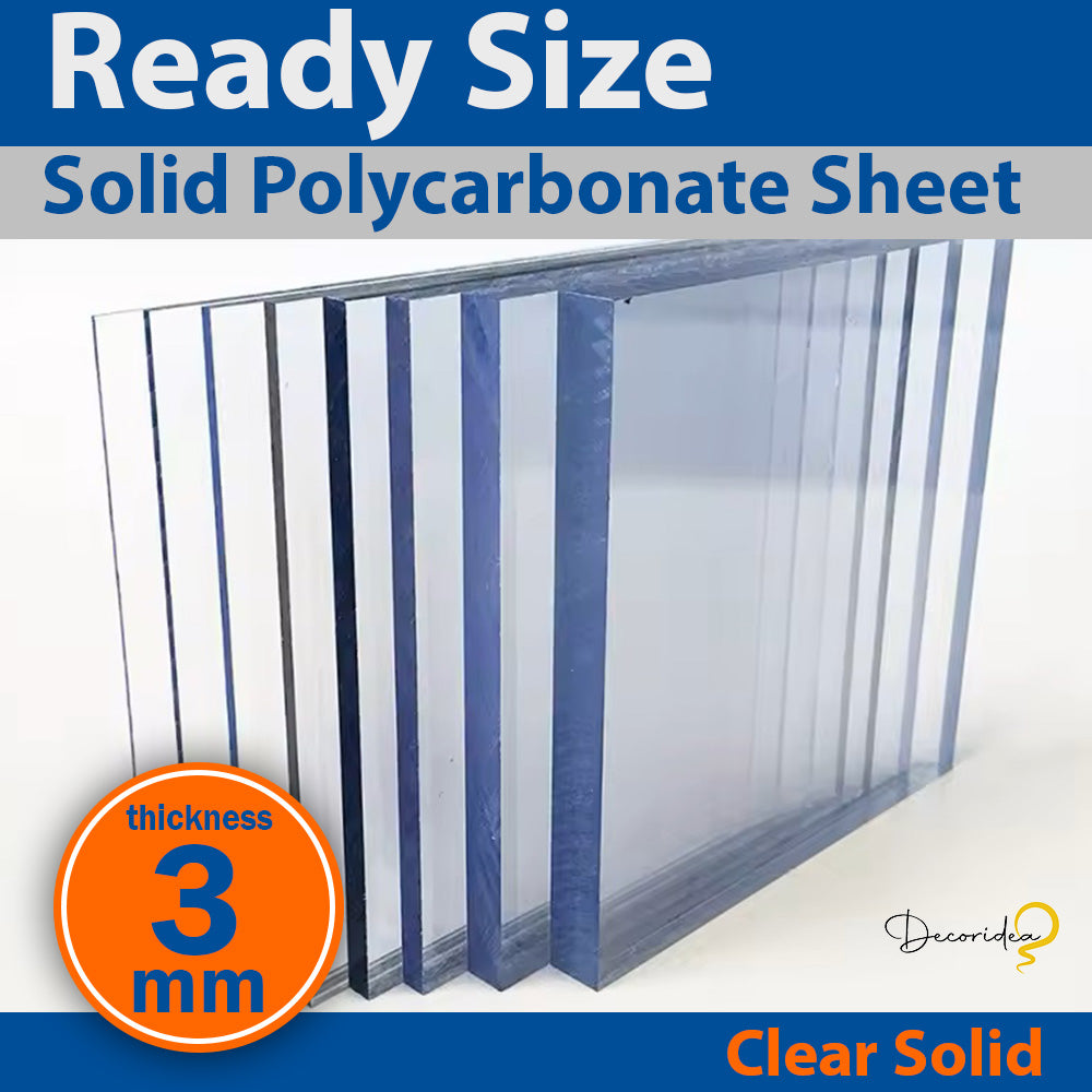 3mm Polycarbonate Solid Clear Sheet One Sided UV Protection Various Ready Sizes