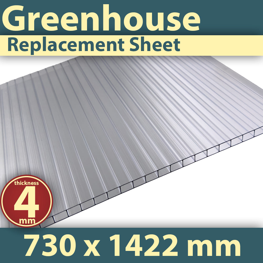 4mm Clear Polycarbonate Greenhouse Roofing Replacement Sheet (W:730mm x L:1422mm)