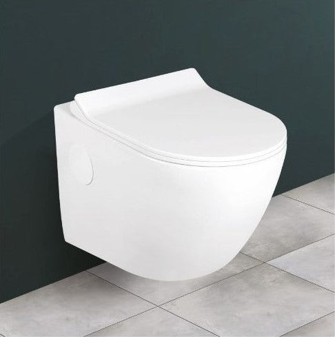 ANGEL White Modern Round Wall Hung Toilet with Soft Close Seat Rimeless