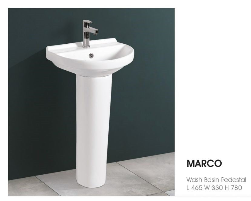 MARCO Pedestal Wash Basin for Bathroom White 465 x 330 x 780 mm