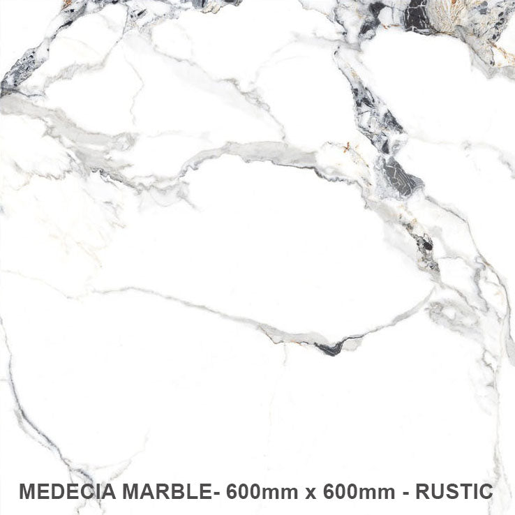 Medecia Marble Rectified Rustic Porcelain (600mm x 600mm) Wall And Floor Tiles