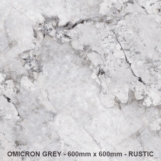 Omicron Grey Rectified Rustic Porcelain (600mm x 600mm) Wall And Floor Tiles