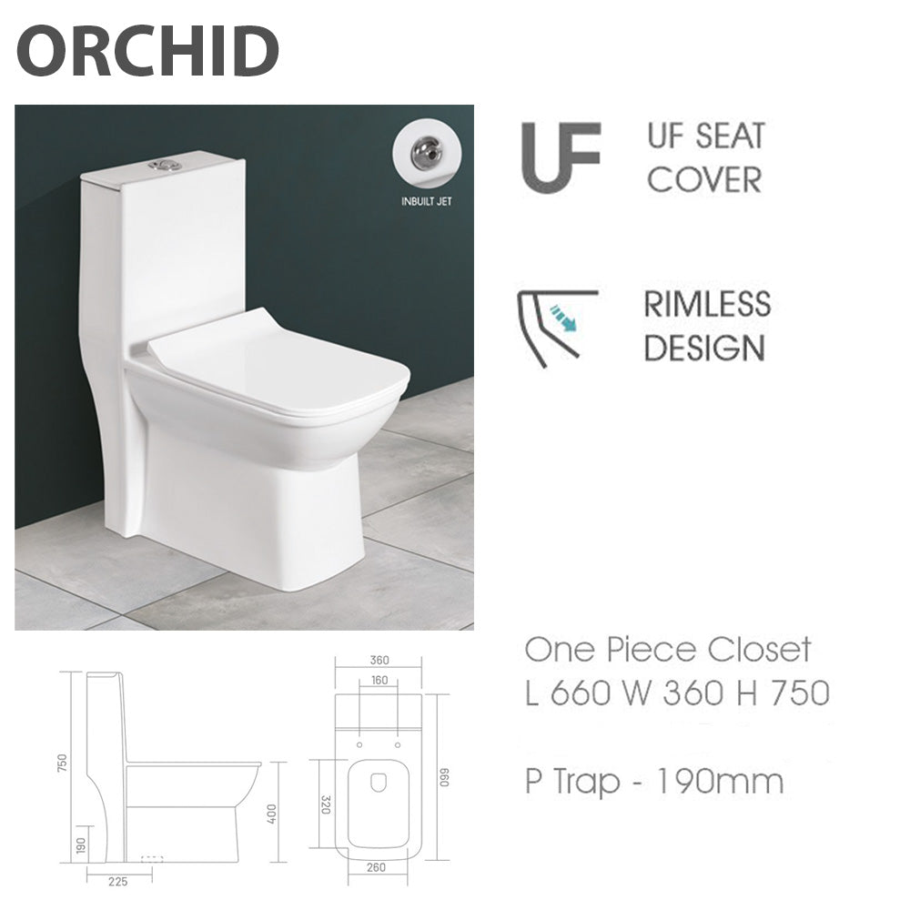 ORCHID One Piece White Modern Toilet with Soft Close Seat Rimeless