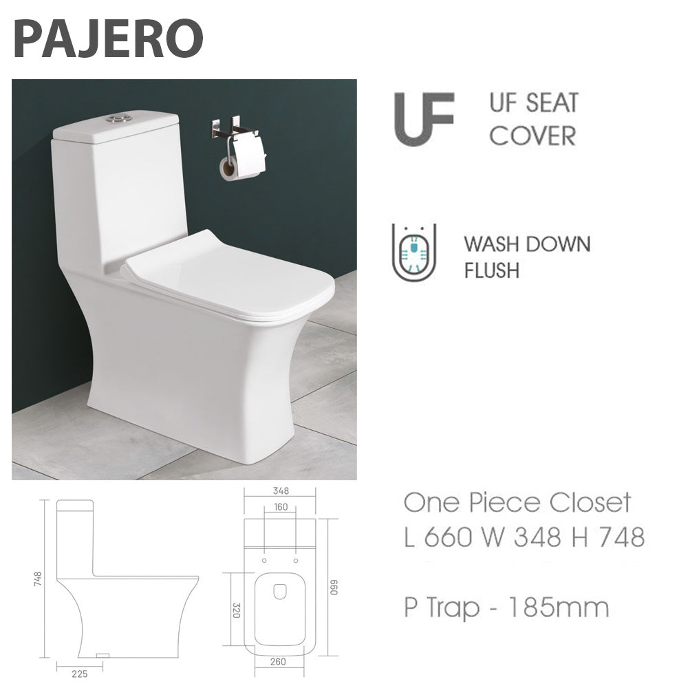 PAJERO One Piece White Modern Rectangle Toilet with Soft Close Seat