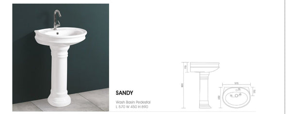 SANDY Pedestal Wash Basin for Bathroom White 570 x 450 x 890 mm – Decoridea