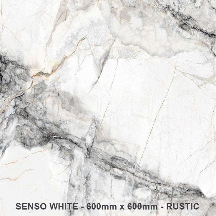 Senso White Rectified Rustic Porcelain (600mm x 600mm) Wall And Floor Tiles