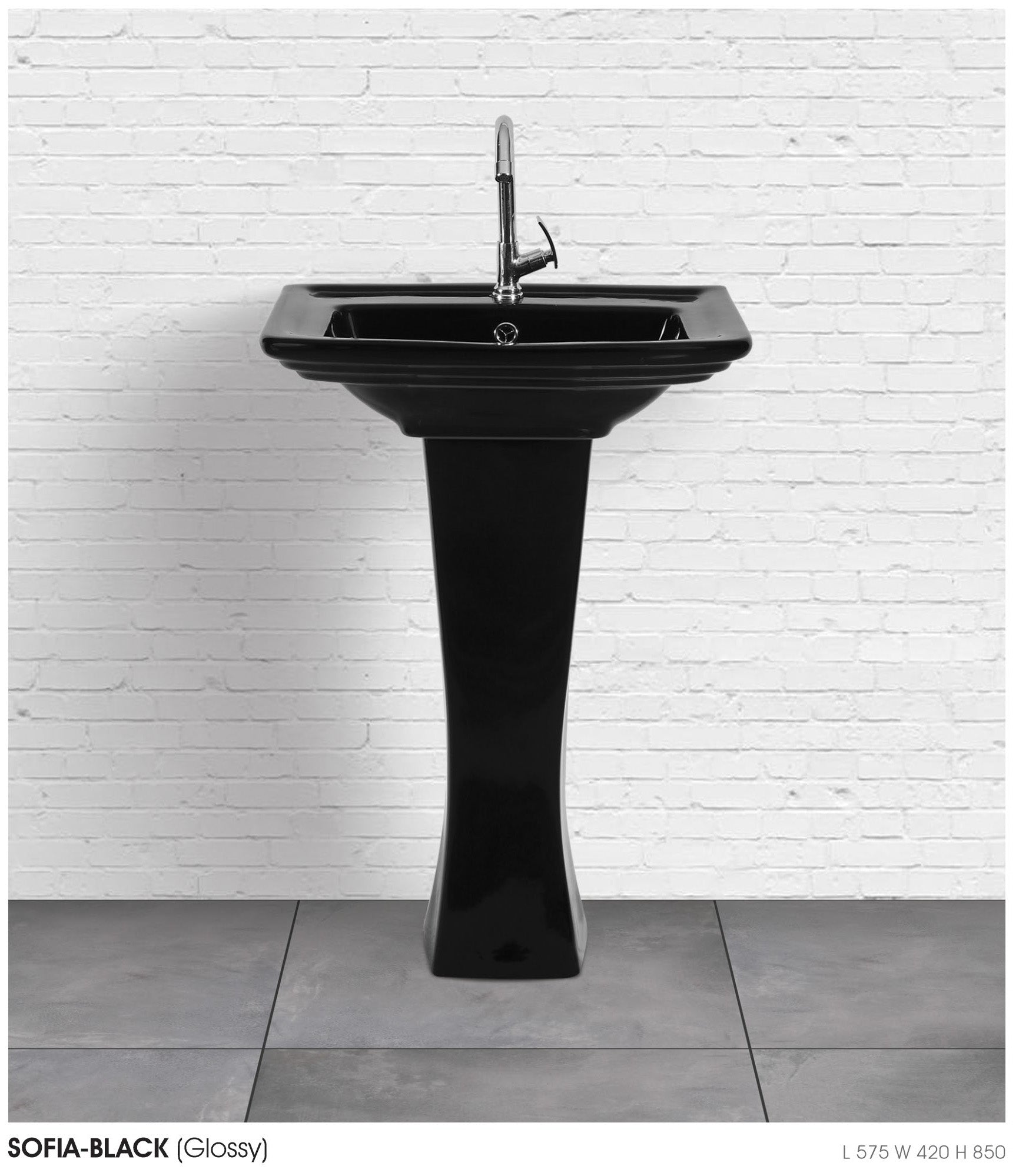 SOFIA Pedestal Wash Basin for Bathroom Black 575 x 420 x 850 mm