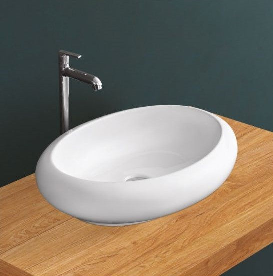 AQURA Countertop Wash Basin for Bathroom White Oval 610 x 470 x 145 mm