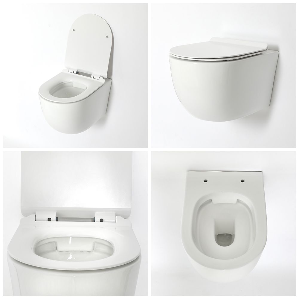 ANGEL White Modern Round Wall Hung Toilet with Soft Close Seat Rimeless