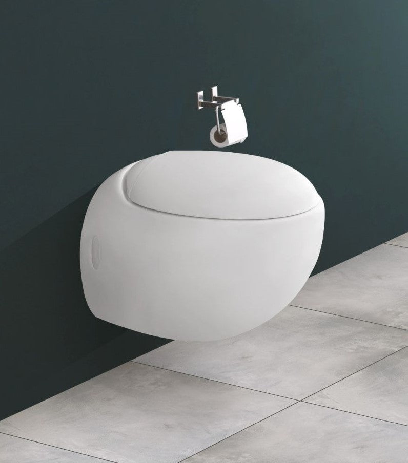 CELIO White Modern Round Wall Hung Toilet with Soft Close Seat