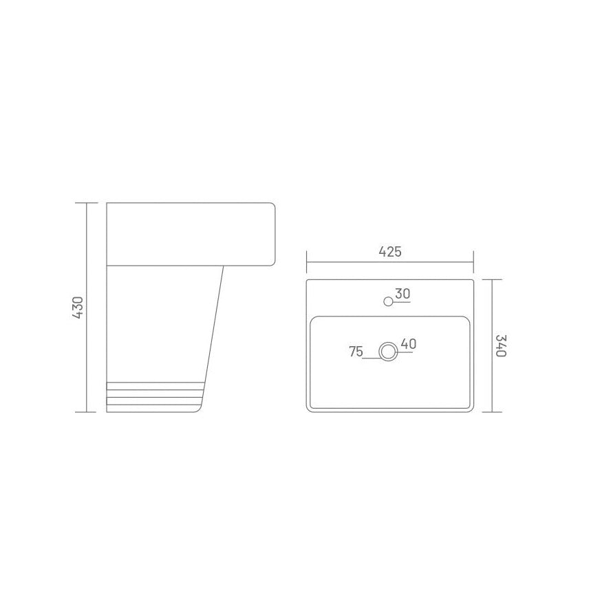 CUBIC Wall Mounted Half Pedestal Wash Basin for Bathroom White Rectangle 425 x 340 x 430 mm