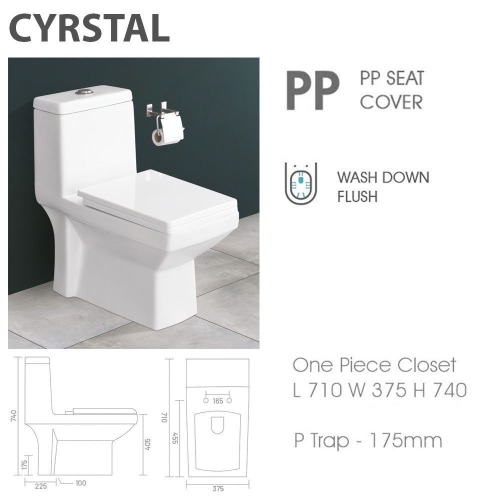 CRYSTAL One Piece White Modern Rectangle Toilet with Soft Close Seat