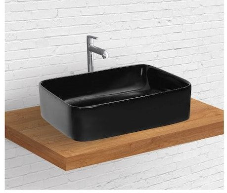 JAGUAR BLACK Countertop Wash Basin for Bathroom White Rectangle 500 x 400 x 145 mm