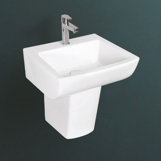 LYRA Wall Mounted Half Pedestal Wash Basin for Bathroom White Rectangle