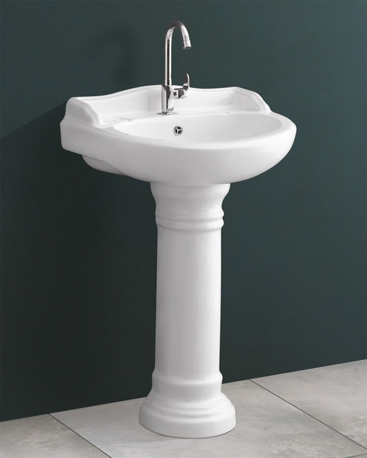 SERENA Pedestal Wash Basin for Bathroom White 590 x 480 x 945 mm