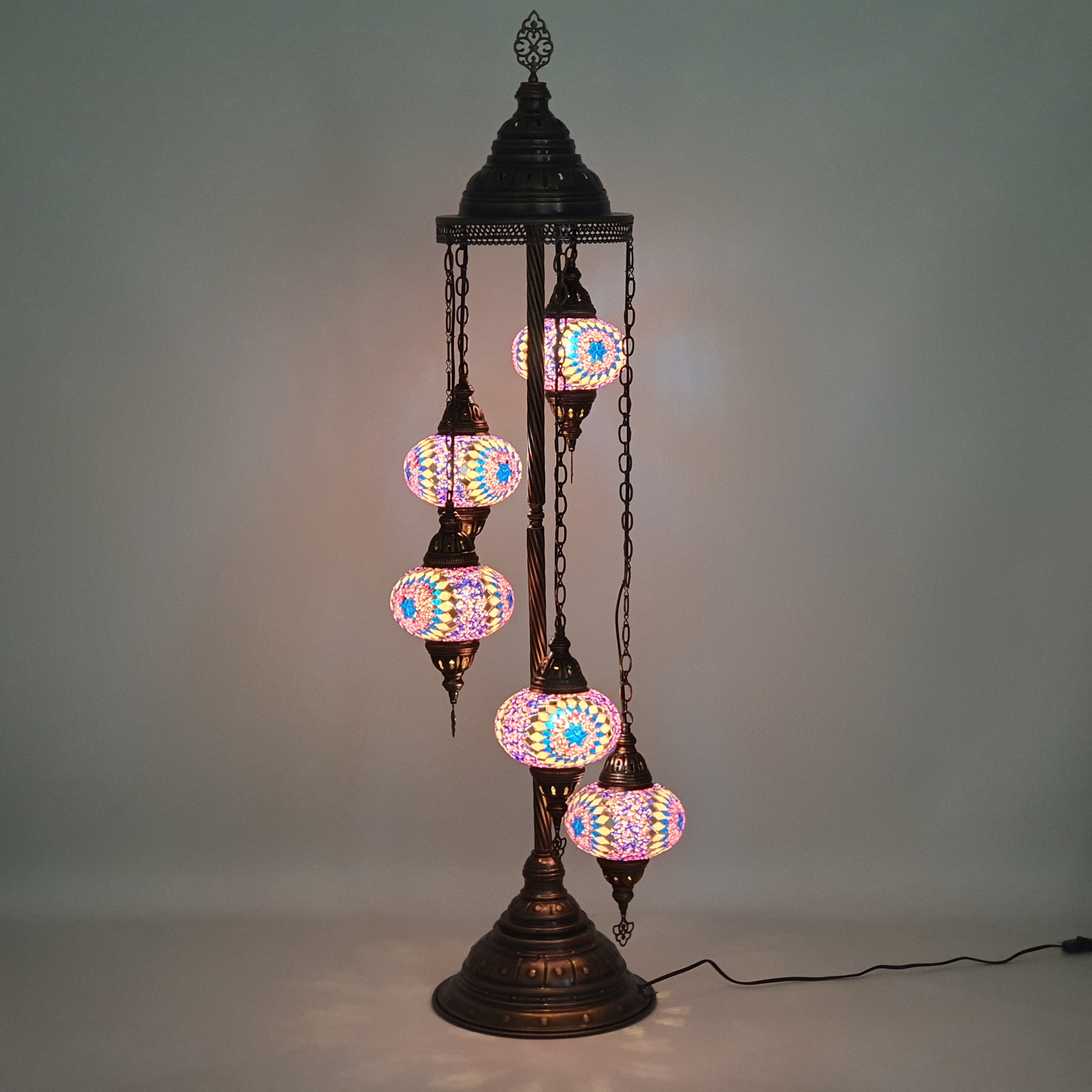 5 Globe Lilly Turkish Tiffany Mosaic Floor Lamp LED Light