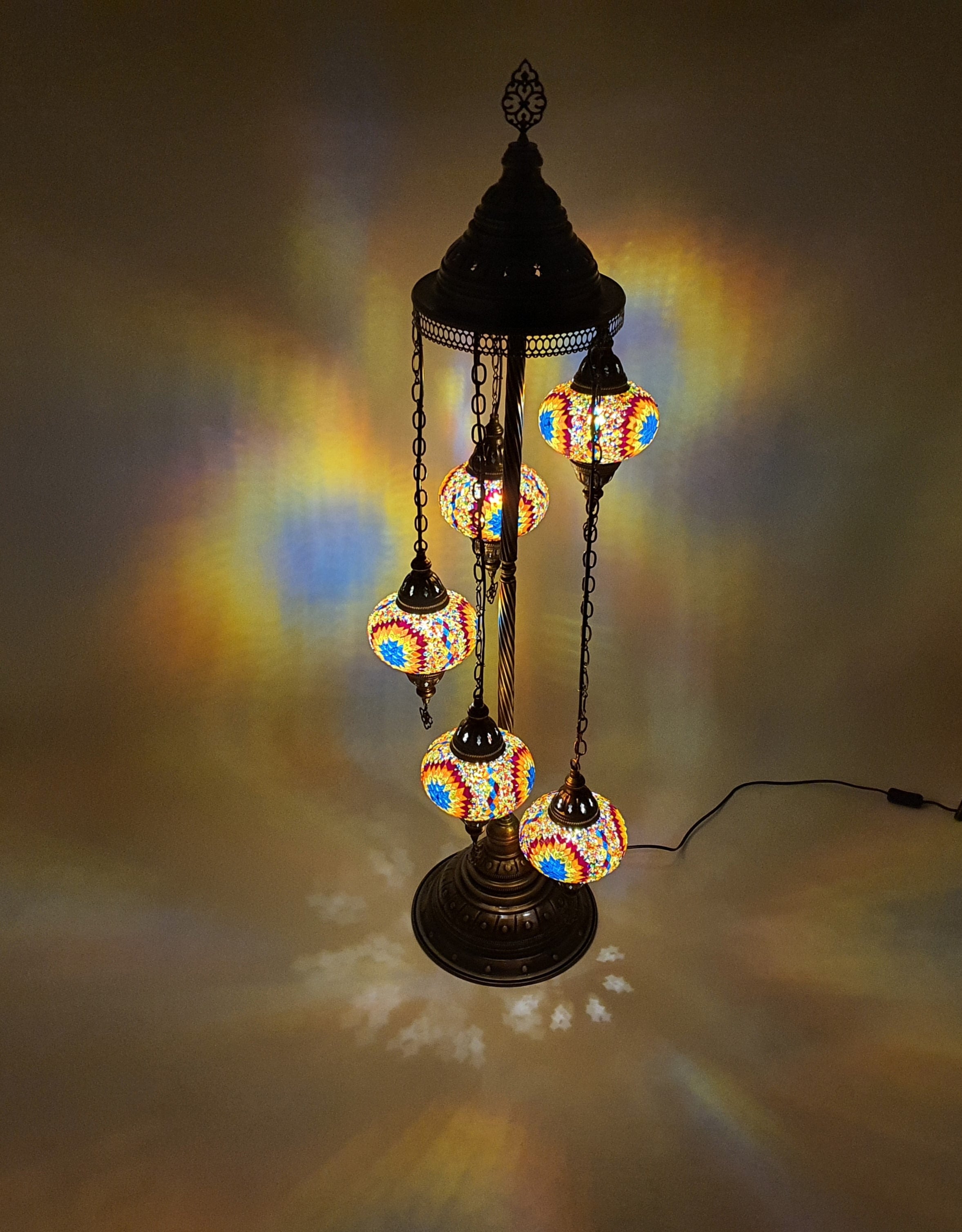 5 Globe Warm Mix Turkish Tiffany Mosaic Floor Lamp LED Light