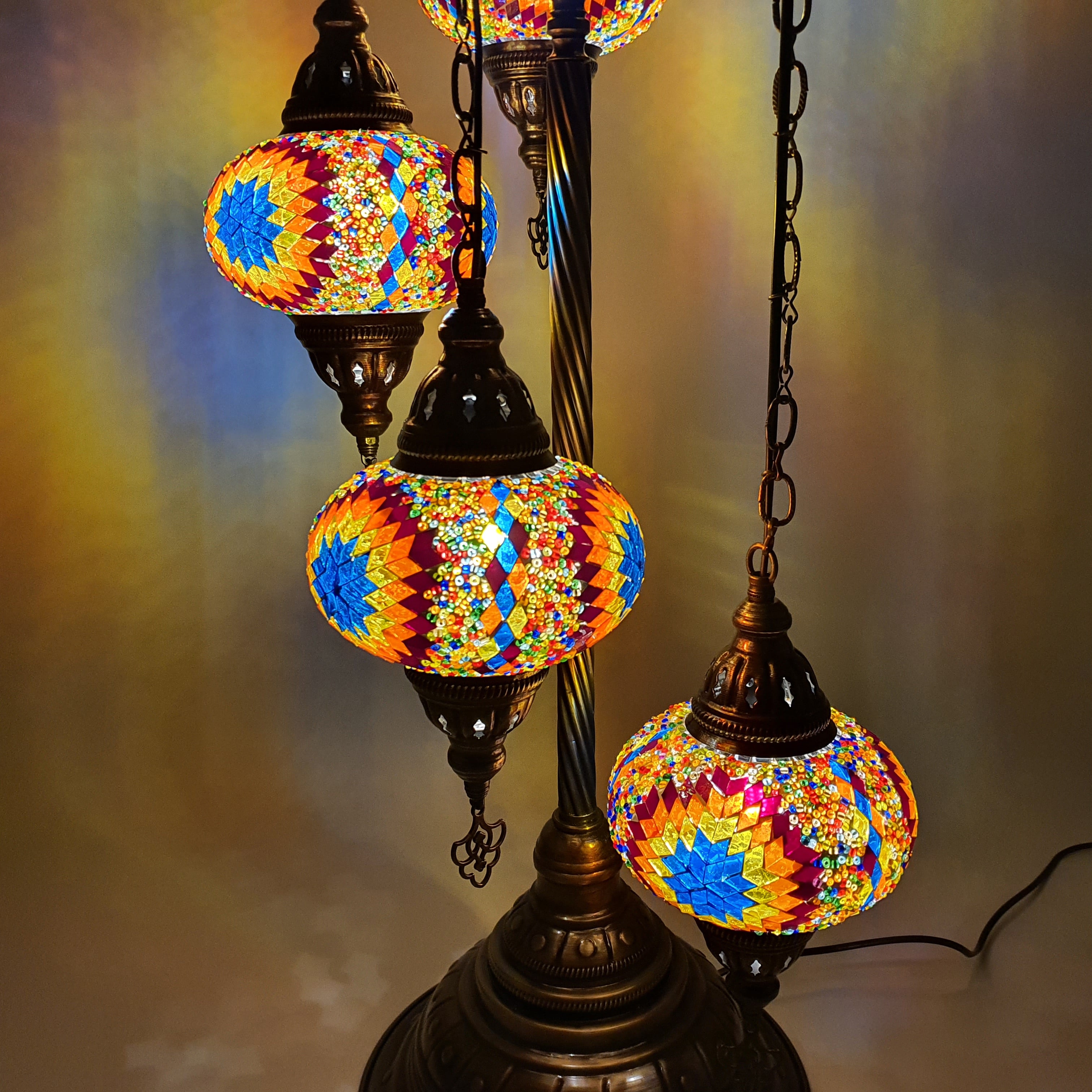 5 Globe Warm Mix Turkish Tiffany Mosaic Floor Lamp LED Light