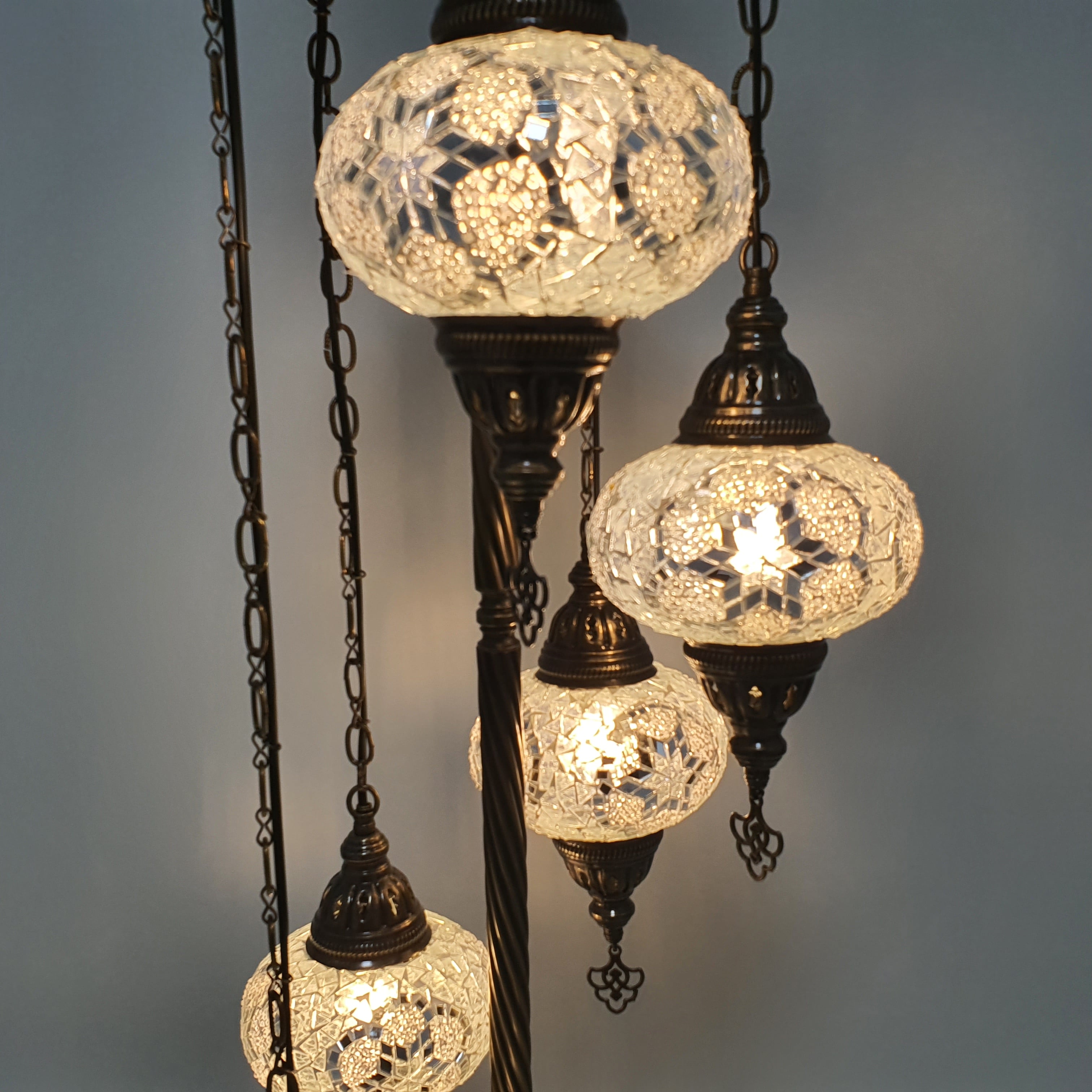 Lampă de podea cu mozaic Tiffany turcesc Globe White Star Lumină LED