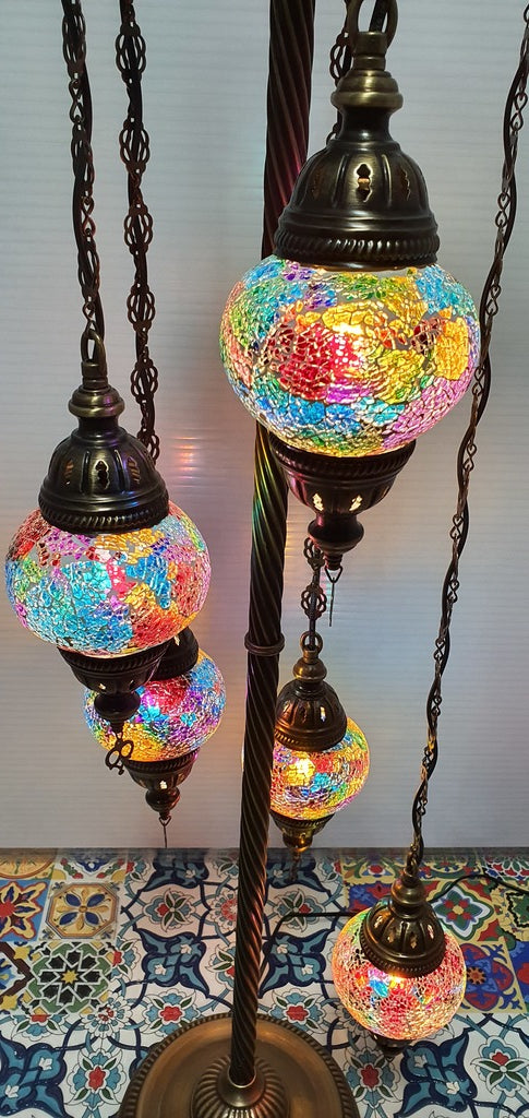 5 Globe Mix Coloured 02 Turkish Tiffany Mosaic Floor Lamp LED Light From £100 - Decoridea.co.uk