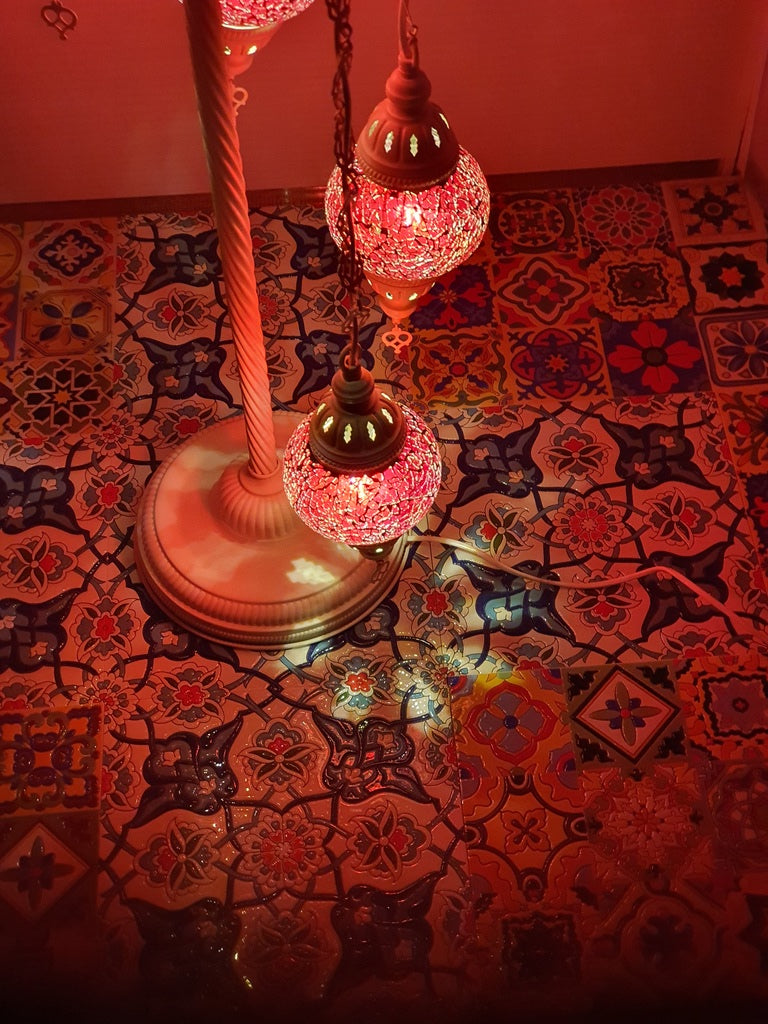 5 Globe Red Turkish Tiffany Mosaic Floor Lamp LED Light