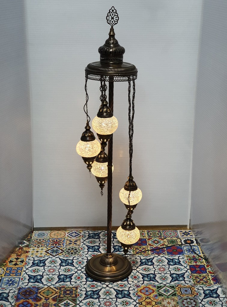 5 Globe White Turkish Tiffany Mosaic Floor Lamp LED Light