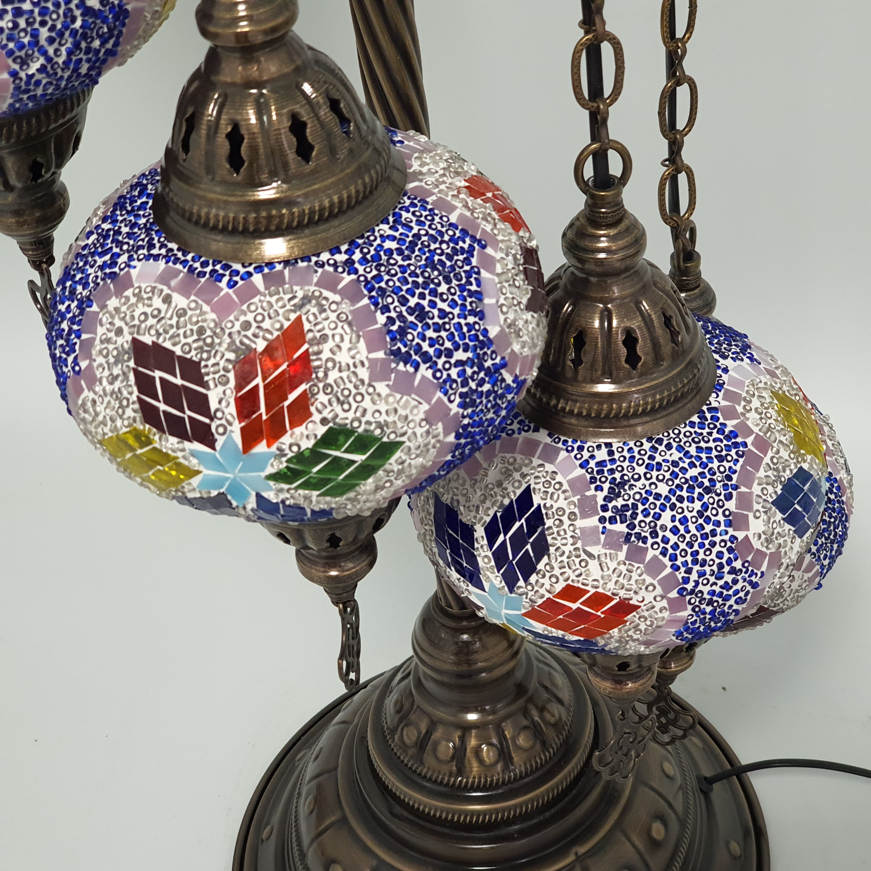 7 Globe niebieska turecka mozaika Tiffany Lampa podłogowa LED Light
