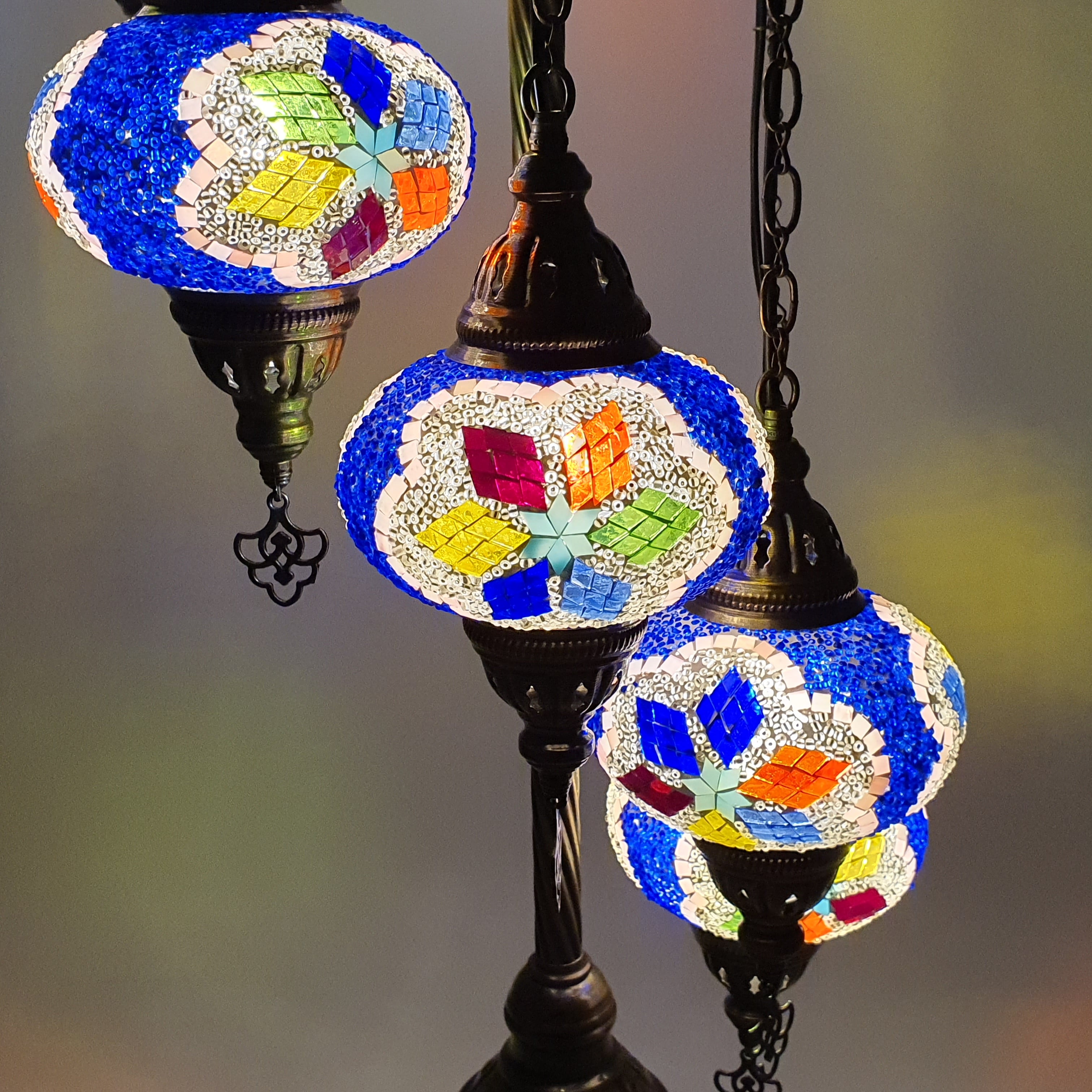 7 Globe niebieska turecka mozaika Tiffany Lampa podłogowa LED Light