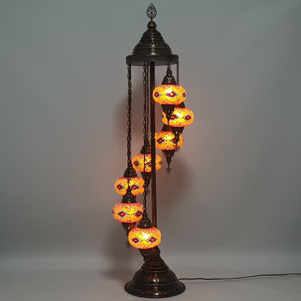 7 Globe Pomarańczowa turecka lampa podłogowa Tiffany Mozaika LED Light