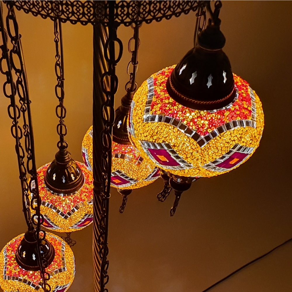 7 Globe Pomarańczowa turecka lampa podłogowa Tiffany Mozaika LED Light