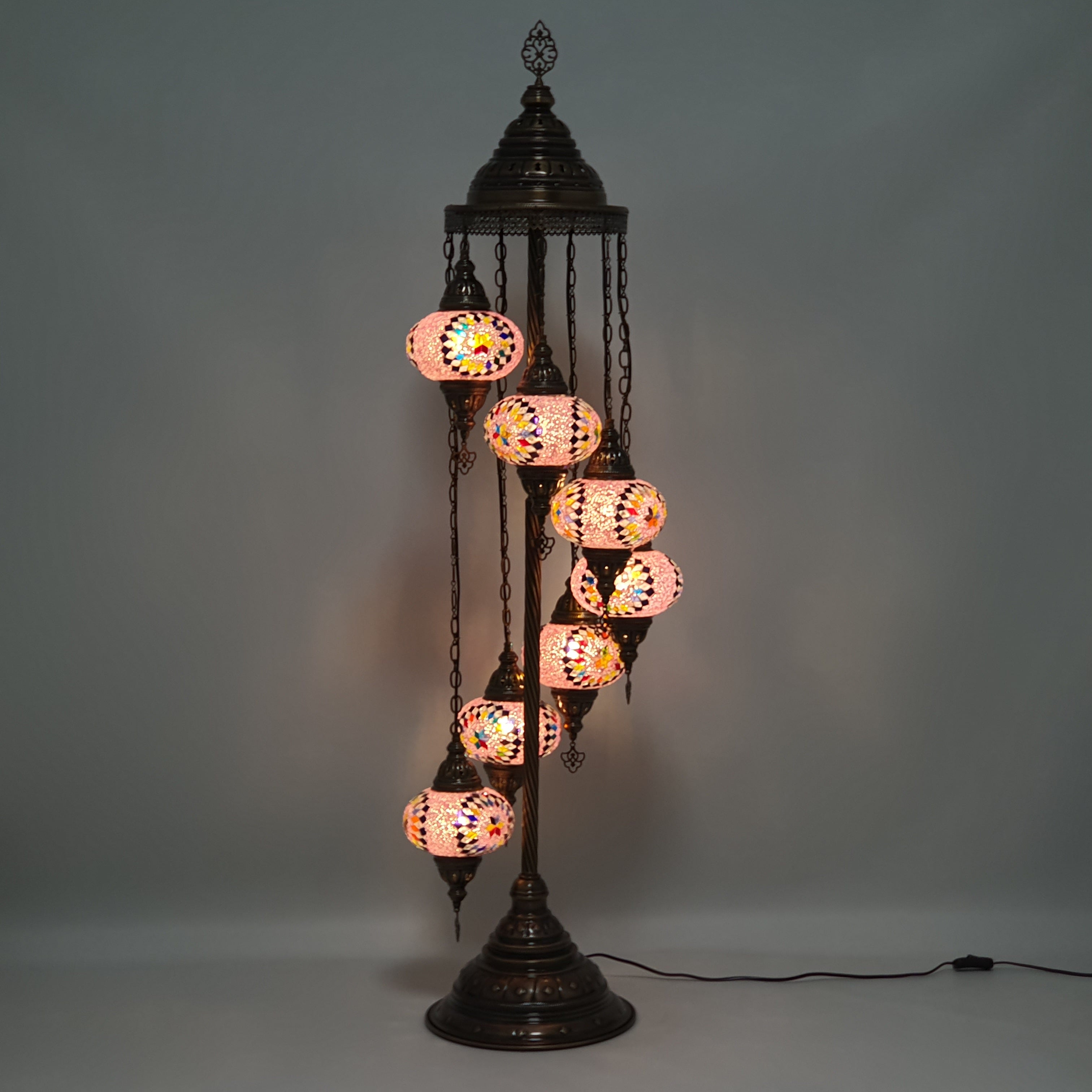 7 Globe Różowy Pomarańczowy Turecki Tiffany Mozaika Lampa Podłogowa LED Light