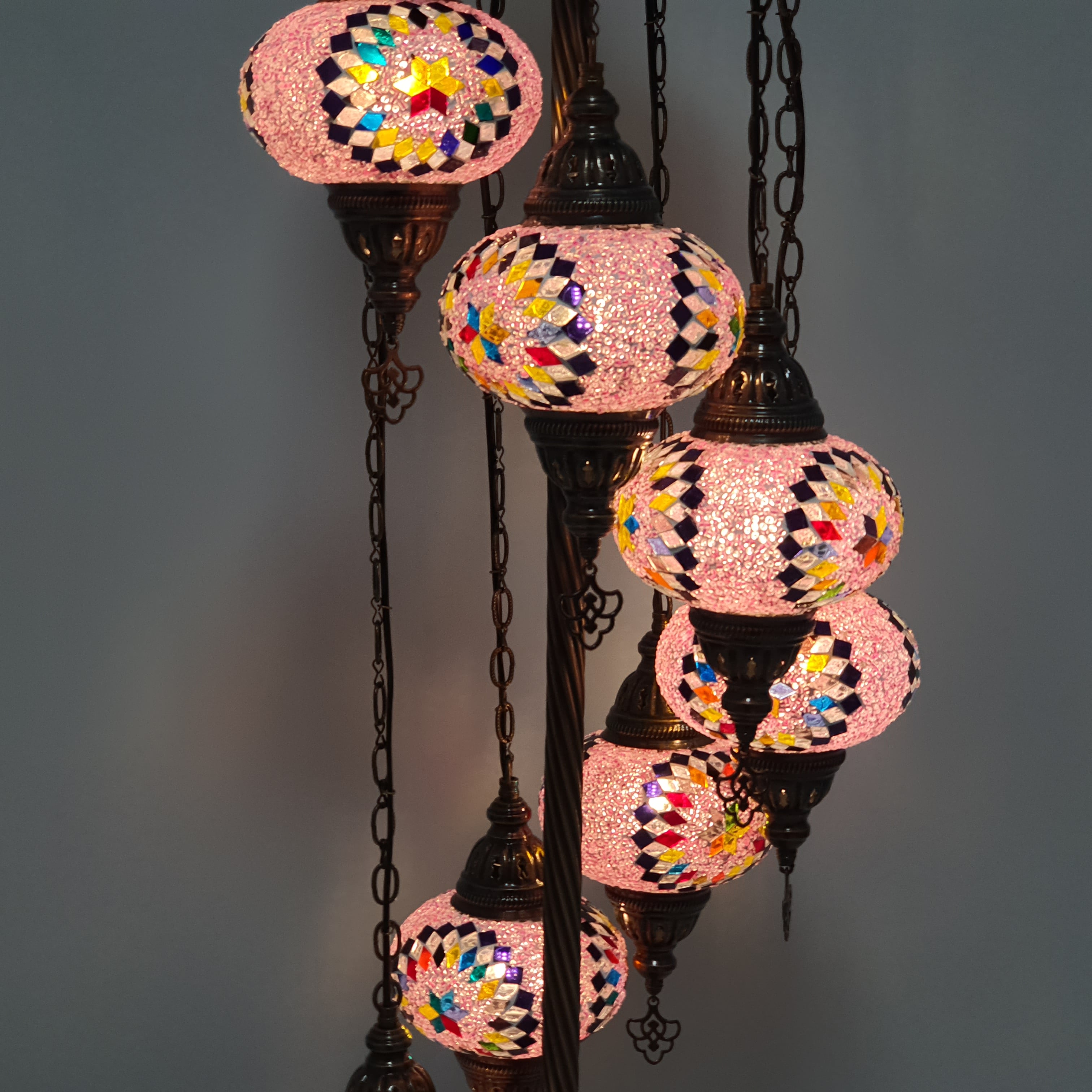 7 Globe Pink Orange Turkish Tiffany Mosaic Floor Lamp LED Light
