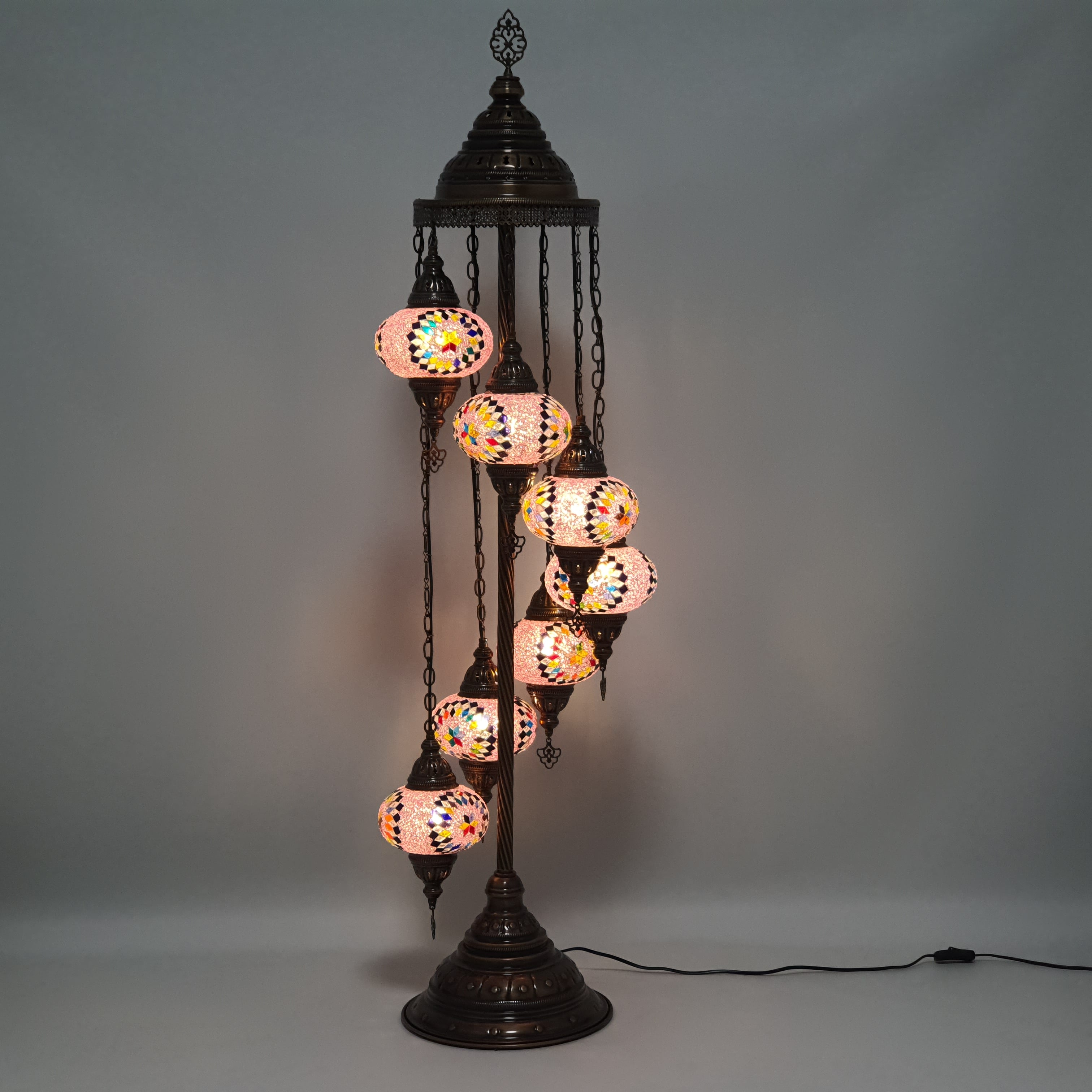 7 Globe Różowy Pomarańczowy Turecki Tiffany Mozaika Lampa Podłogowa LED Light