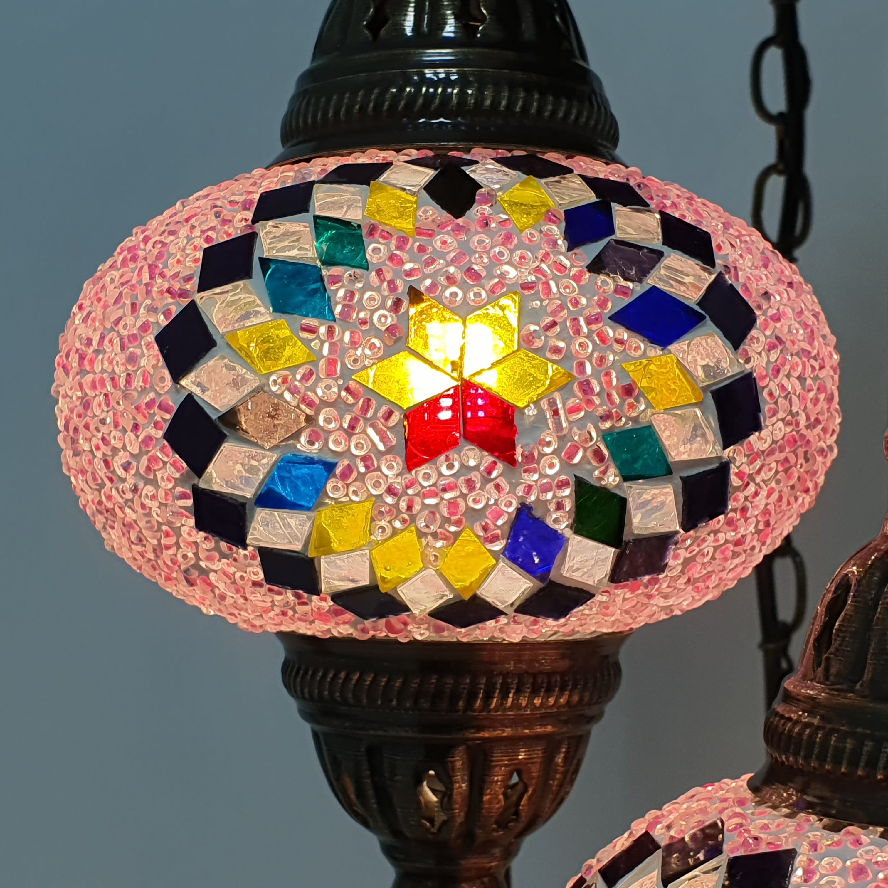 7 Globe Pink Orange Turkish Tiffany Mosaic Floor Lamp LED Light