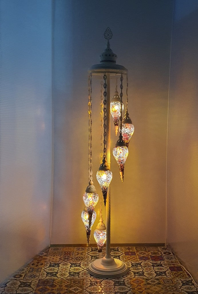 7 Globe Amber Turkish Tiffany Mosaic Floor Lamp LED Light Pear Shape From £175 - Decoridea.co.uk