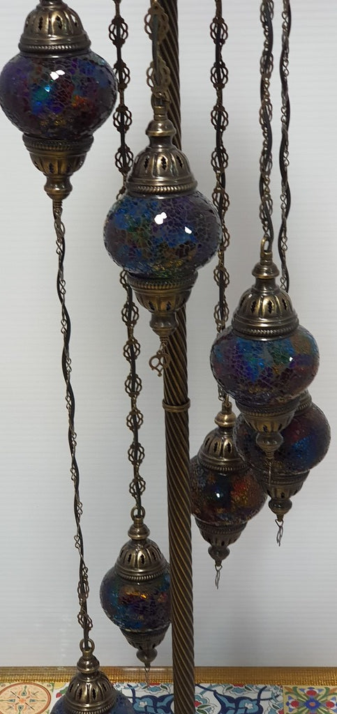 7 Globe Mix Coloured Turkish Tiffany Mosaic Floor Lamp LED Light
