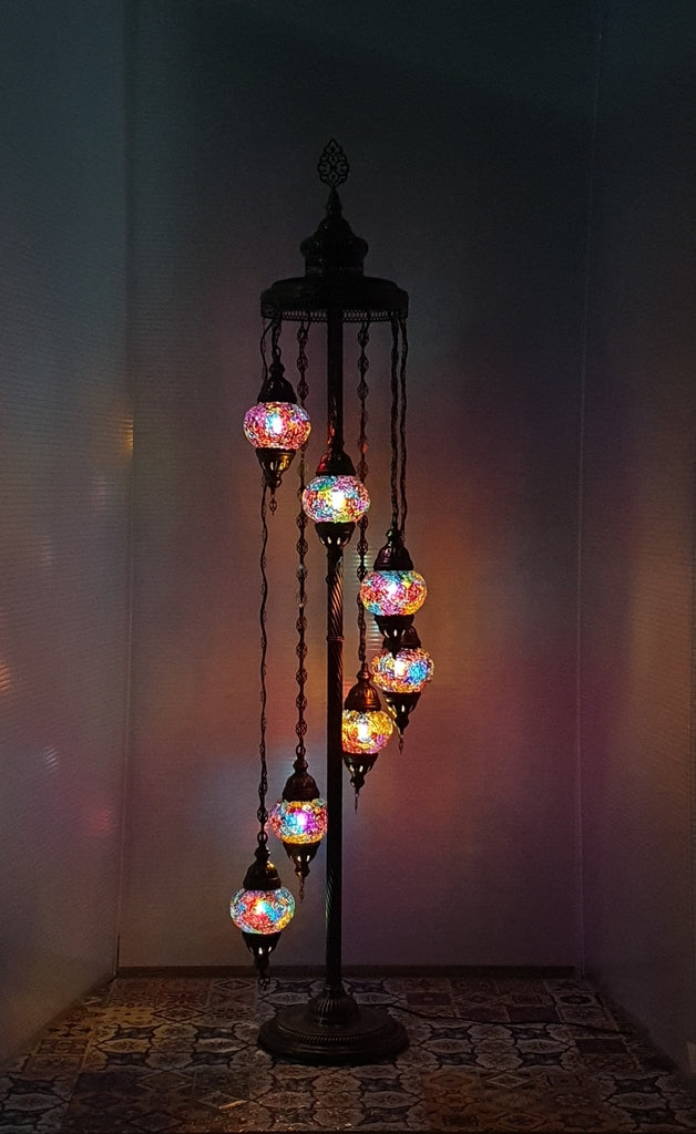 7 Globe Mix Coloured Turkish Tiffany Mosaic Floor Lamp LED Light