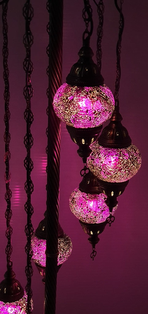 7 Globe Purple Turkish Tiffany Mosaic Floor Lamp LED Light