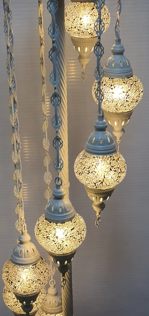 7 Globe Silver Turkish Tiffany Mosaic Floor Lamp LED Light From £150 - Decoridea.co.uk