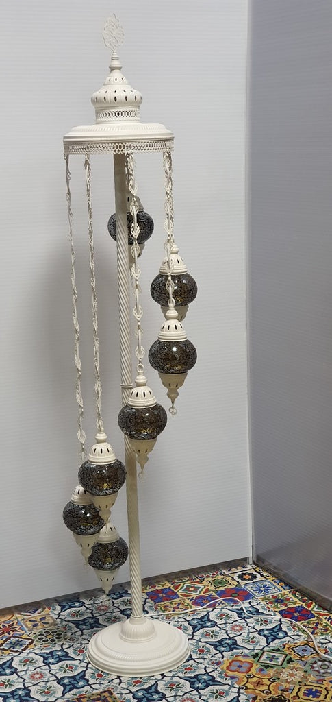 7 Globe Silver Turkish Tiffany Mosaic Floor Lamp LED Light From £150 - Decoridea.co.uk