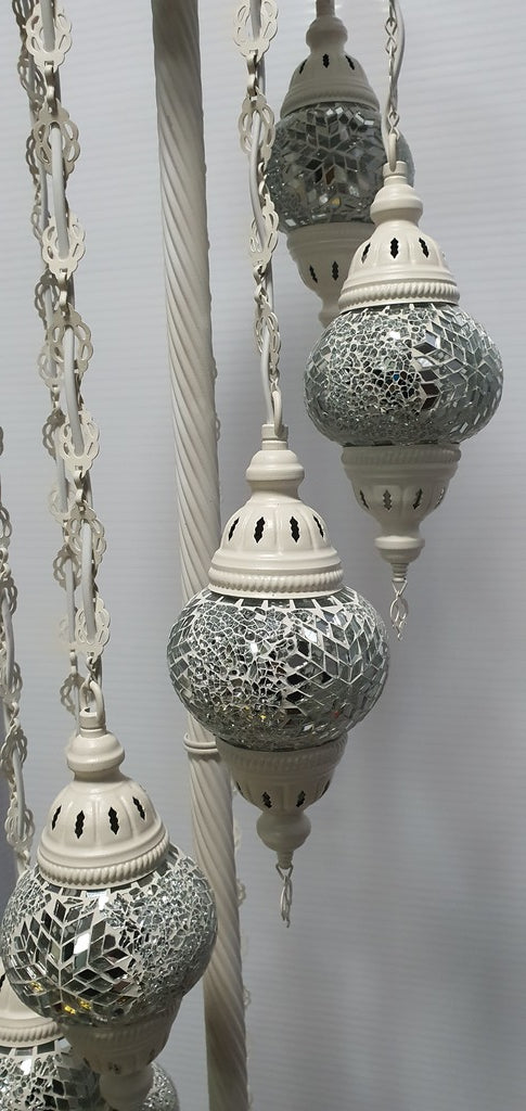 7 Globe White Flower Pattern Turkish Tiffany Mosaic Floor Lamp LED Light