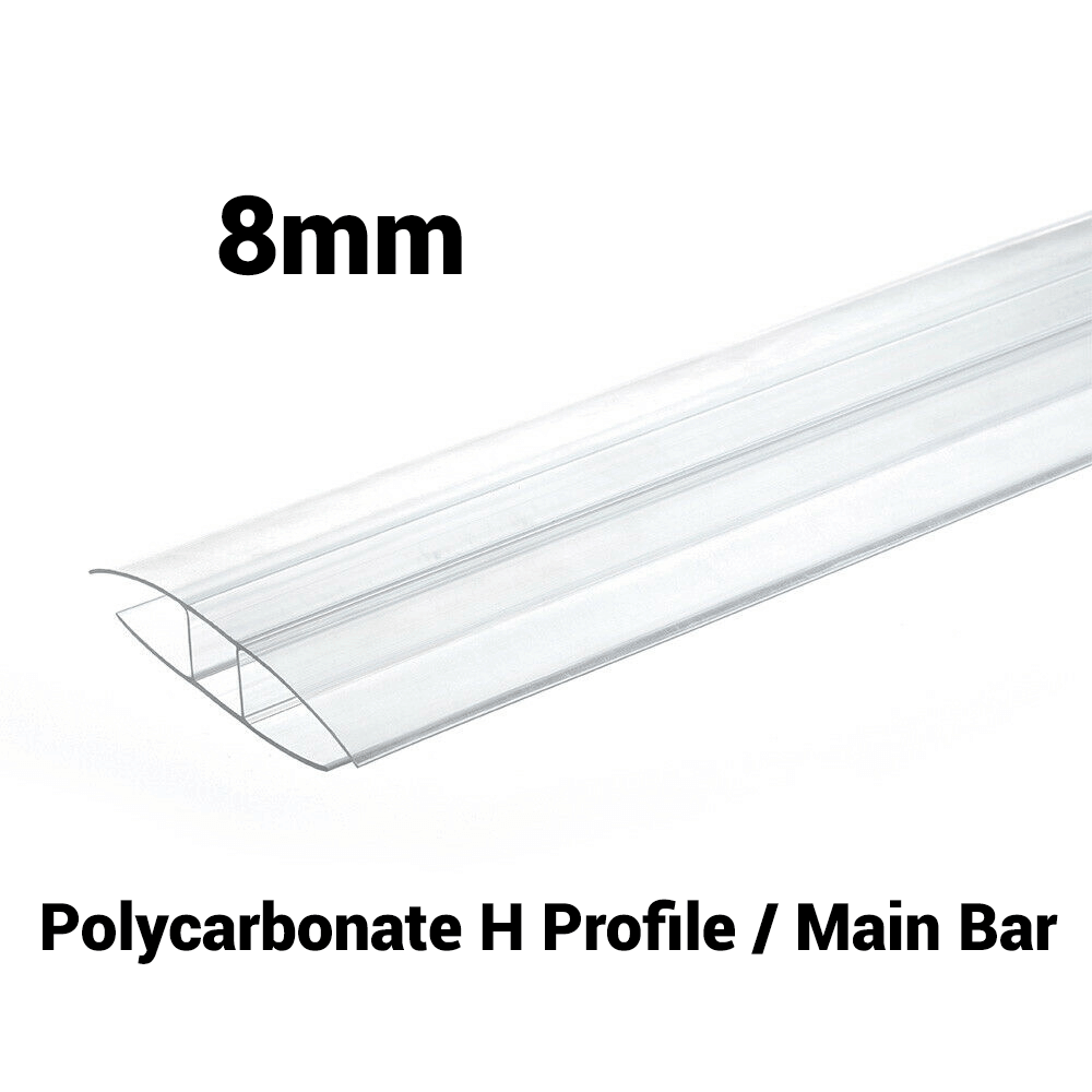 8mm Polycarbonate H Profile Clear Various Size 10 Year Warranty