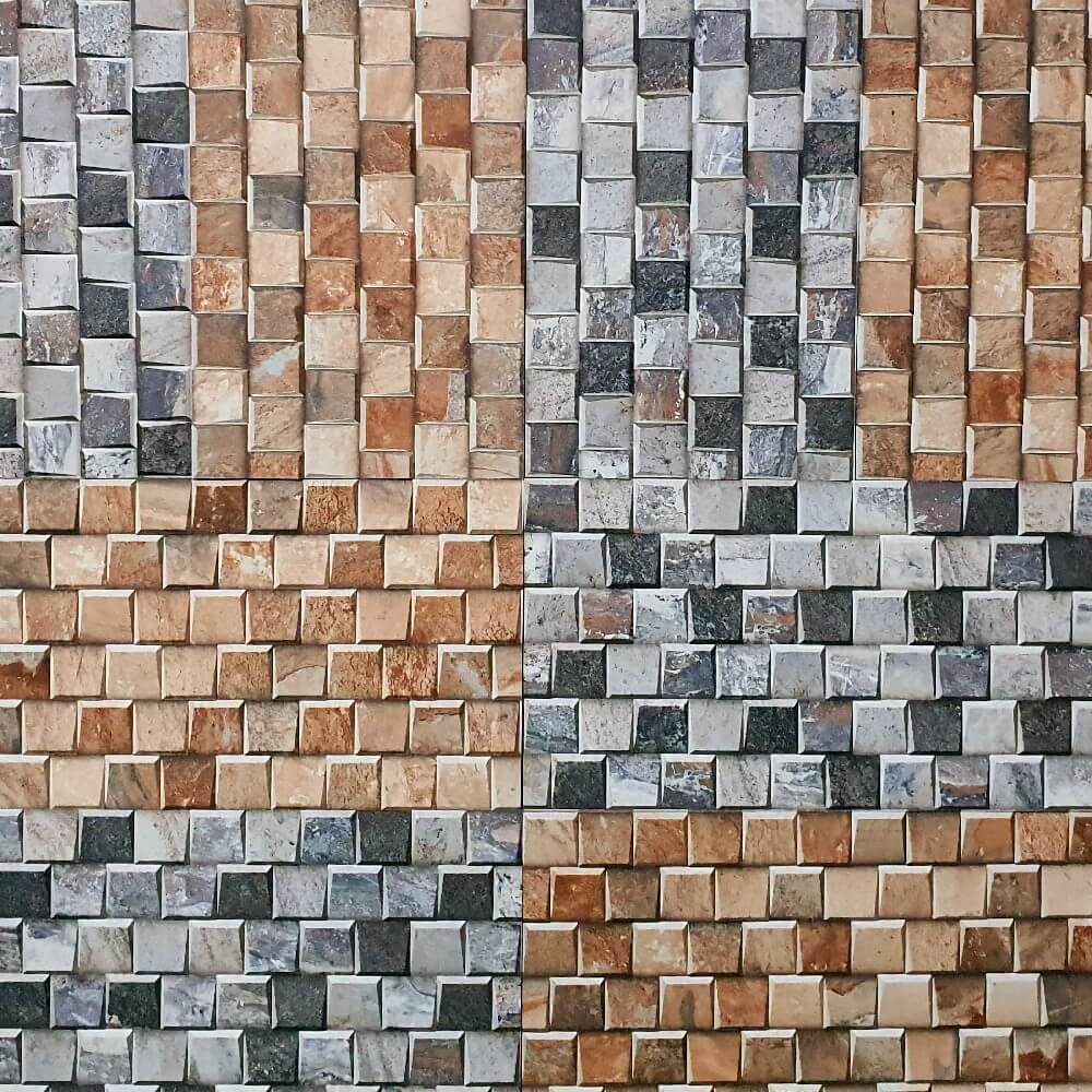 Cocoostia Coffee Brown Mosaic Cubes Split Face Slate Effect 300x600mm Rectified Matt Porcelain Decorative Wall Tile