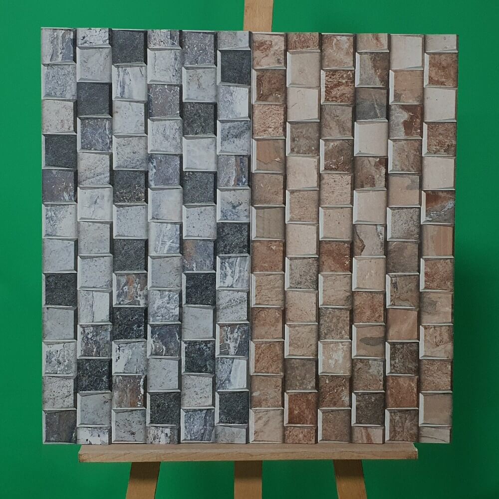 Cocoostia Grey Mosaic Cubes Split Face Slate Effect 300x600mm Rektyfikowana matowa porcelanowa dekoracyjna płytka ścienna