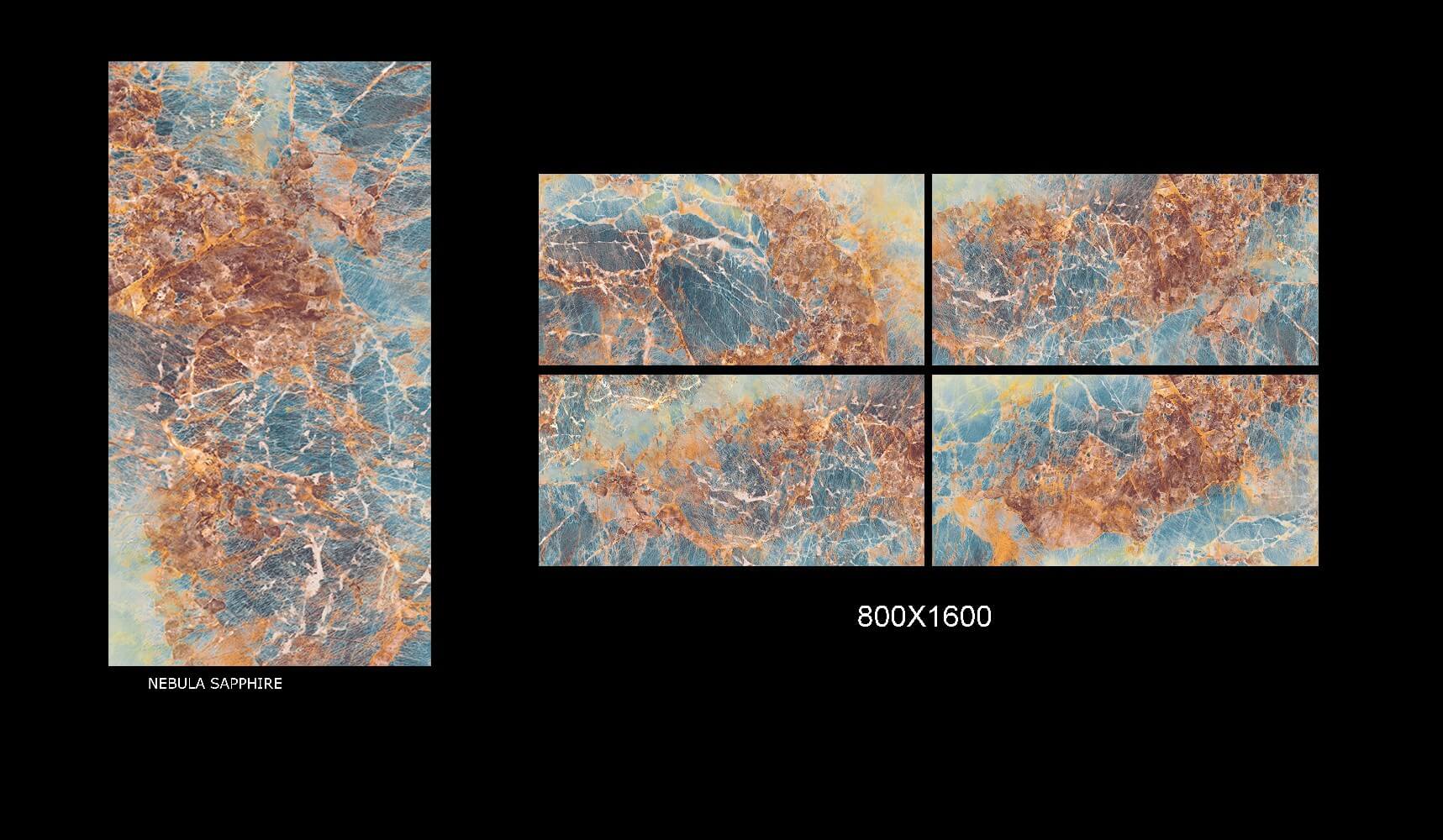 Nebula Sapphire Rectificat Format mare Suprafață exotică Efect de piatră Porțelan 800x1600mm Placi de podea și pereți 